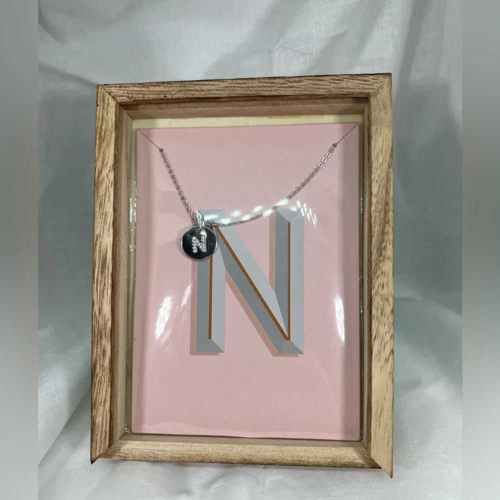 N Initial 3A CZ Minimalist Round Tiny Pendant Necklace S925 Twee Preppy Chic